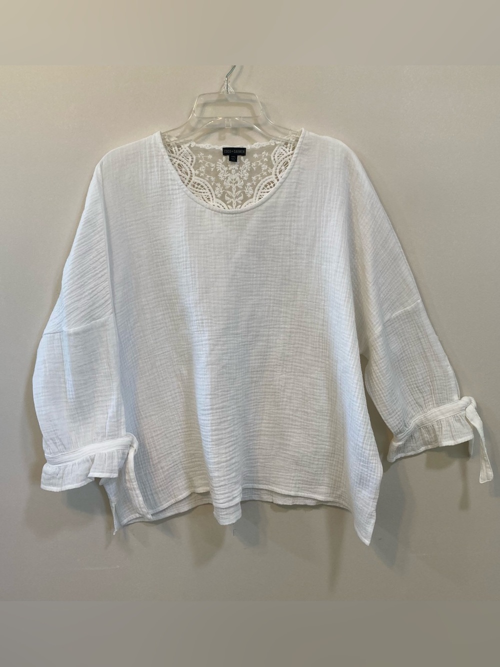 Coco + Carmen White Crinkle Gauze Cotton Top Womens Sz XXL Lace 3/4 Sleeve